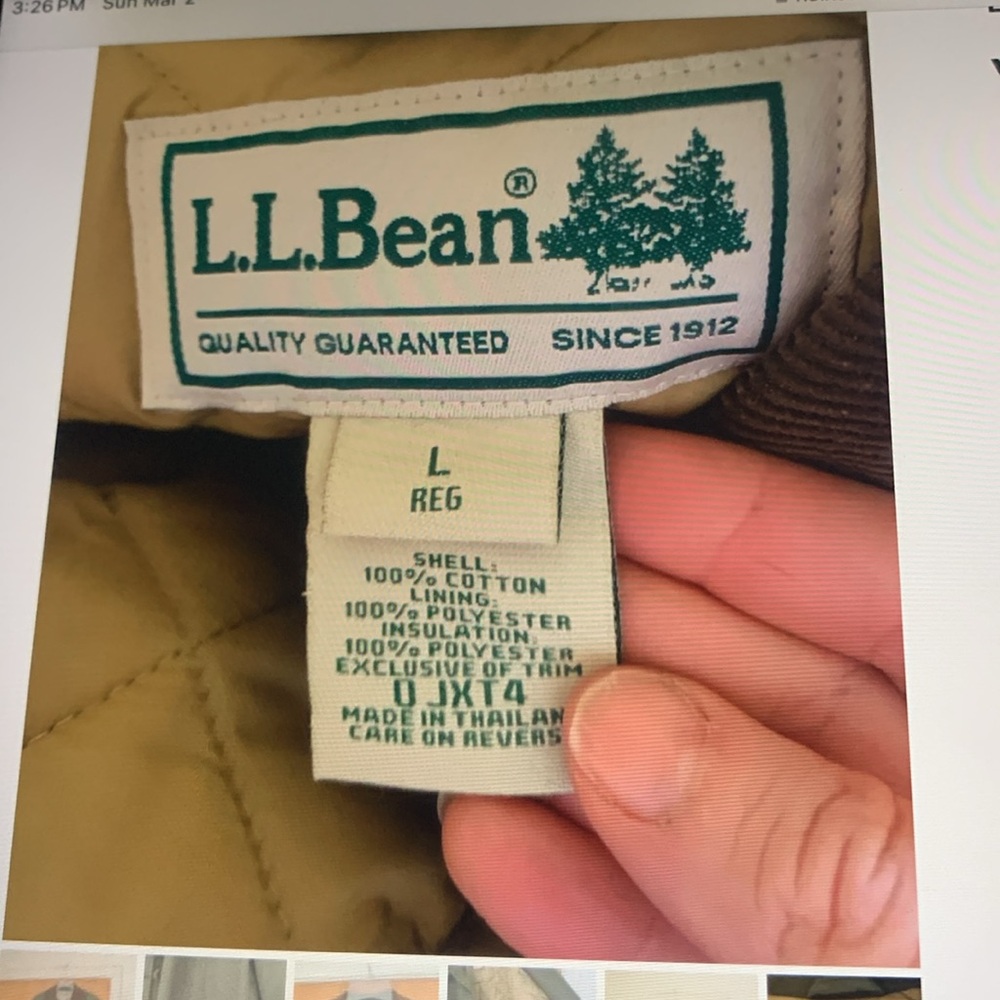 L.L. Bean Olive Green Jacket with Brown Collar - Picture 7 of 7